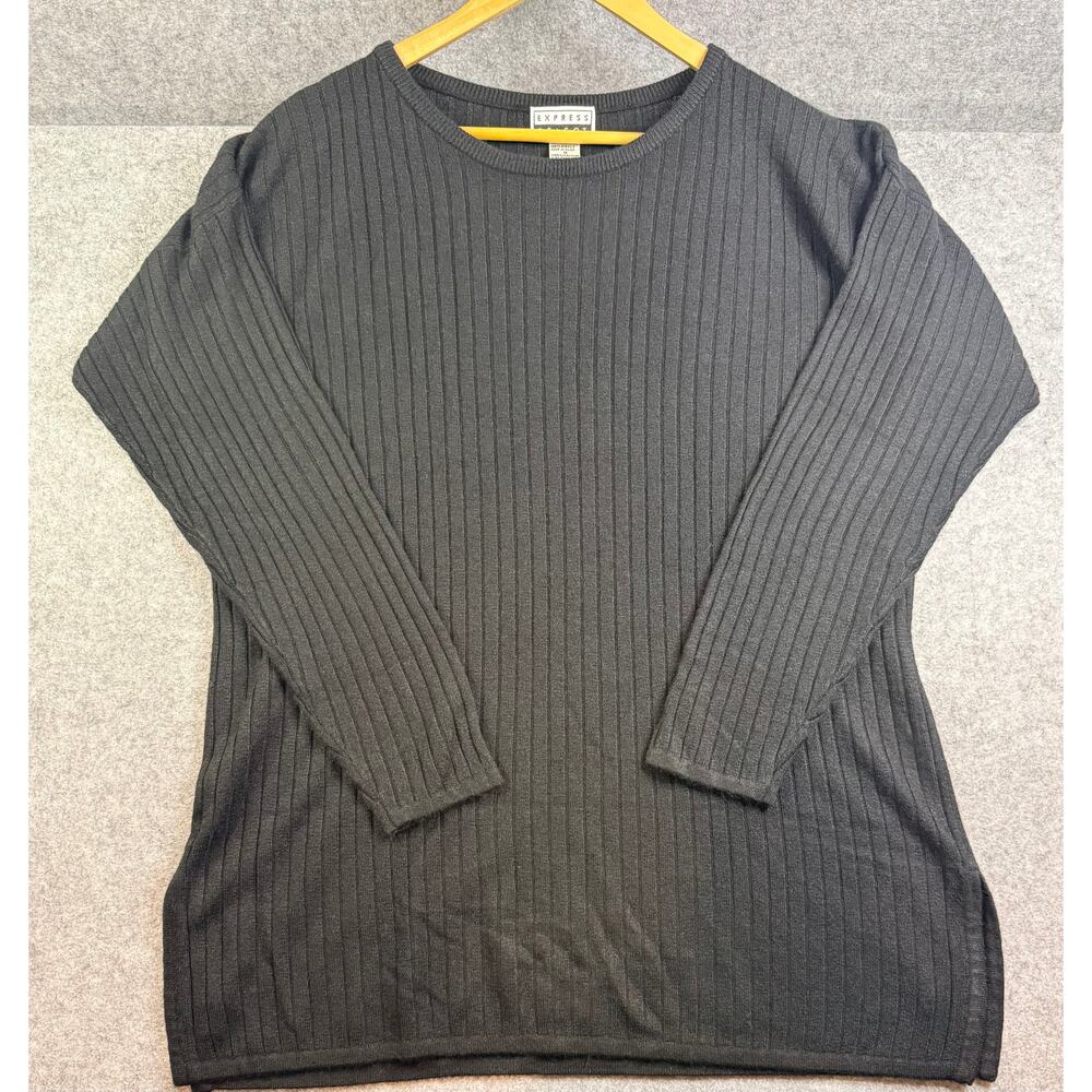 Vintage Express Tricot Black Ribbed Sweater Shoulder Pads 90s Womens Medium - Picture 2 of 6